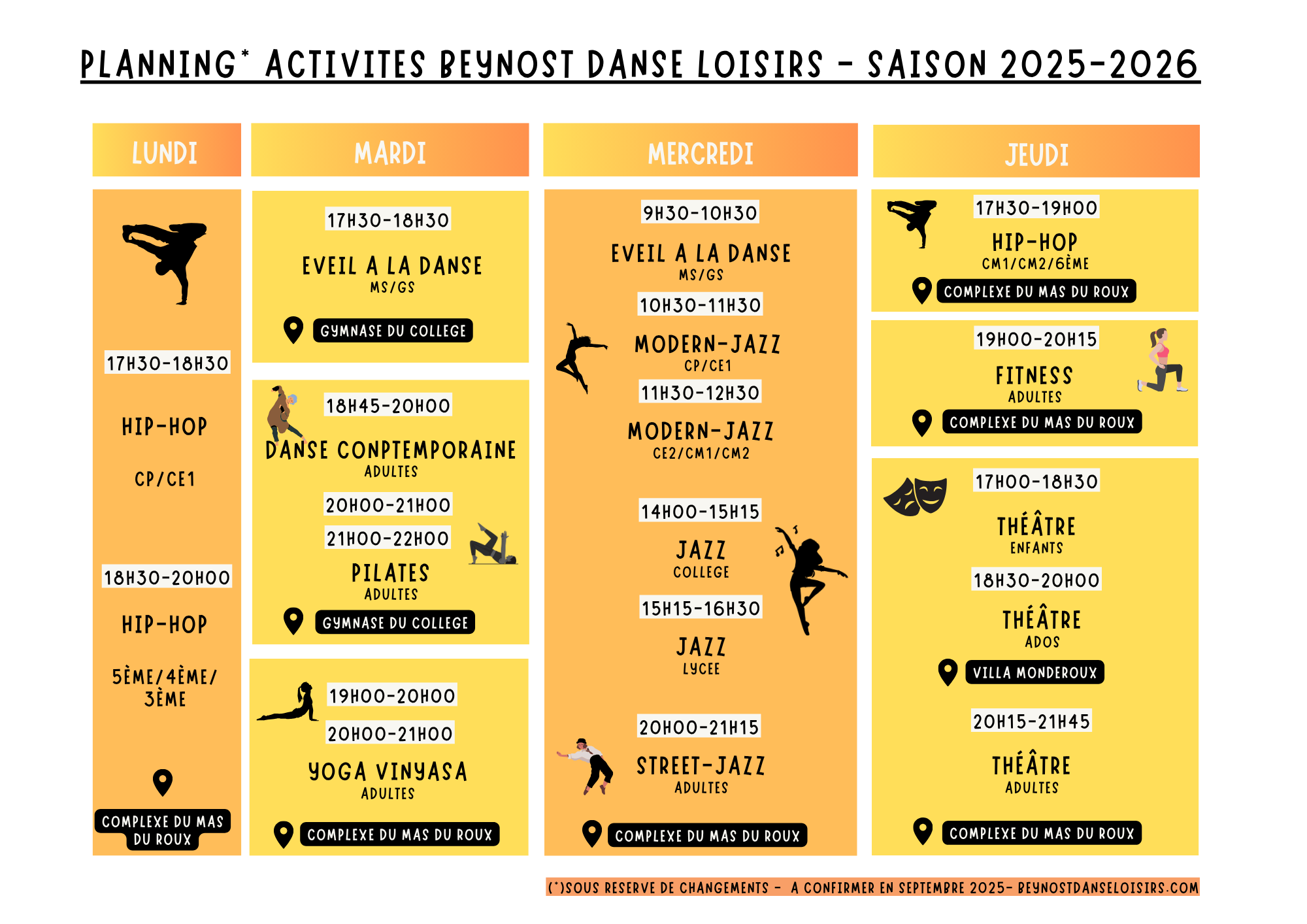 Planning des cours Beynost Danse Loisirs