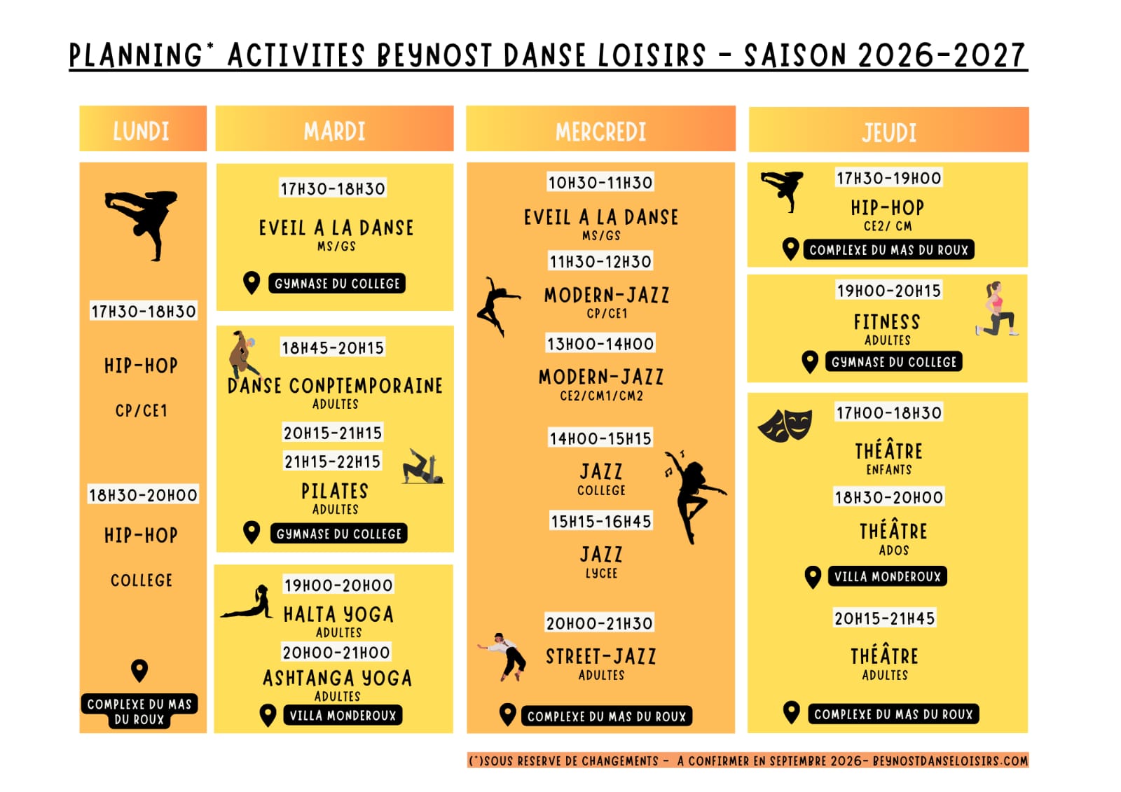 Planning des cours Beynost Danse Loisirs
